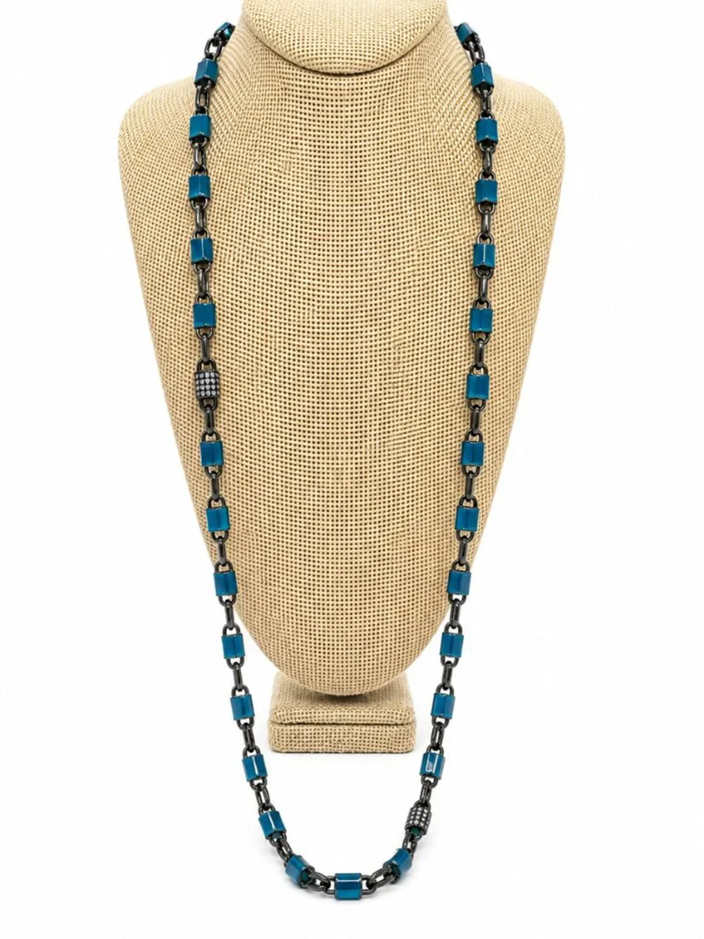 COLDWATER CREEK NECKLACE Teal Enamel Lock Link Padlock Gunmetal Whimsigoth Goth